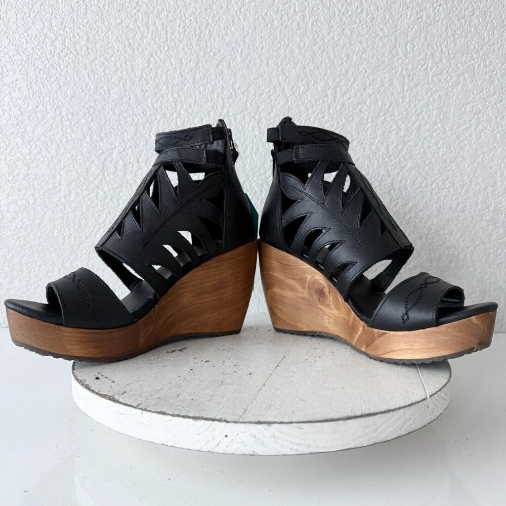 NEW Lane Boots BECCA Womens Black Wedges 8.5 Western Sandals Cowgirl Wooden Heel - Picture 7 of 9
